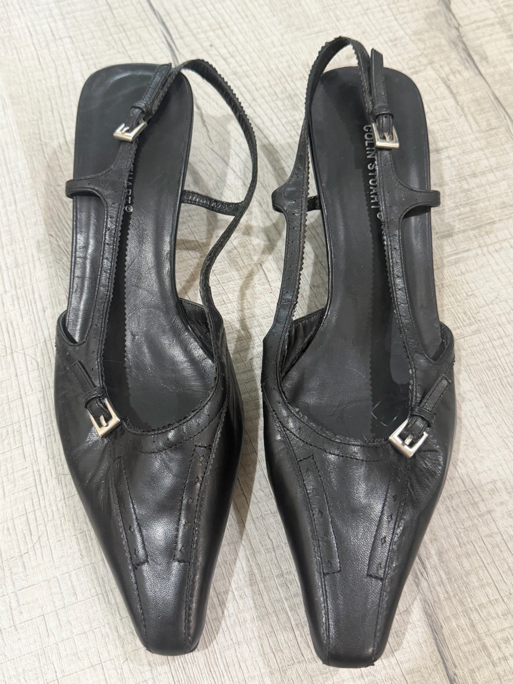 Colin Stuart Black Leather Slingback Flats size 10 vintage kitten heels
